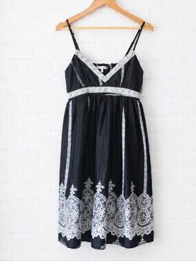 Just Ginger Black Dress with White Lace Trim Size S